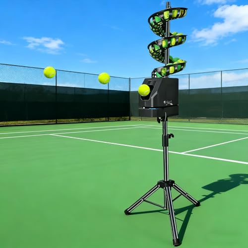 Tragbare Tennisballmaschine mit Fernbedienung - einstellbare Geschwindigkeit und Rotation, automatischer Ballwurftrainer für das Selbsttraining, leichtes Übungsgerät für Anfänger und Traine Premium B