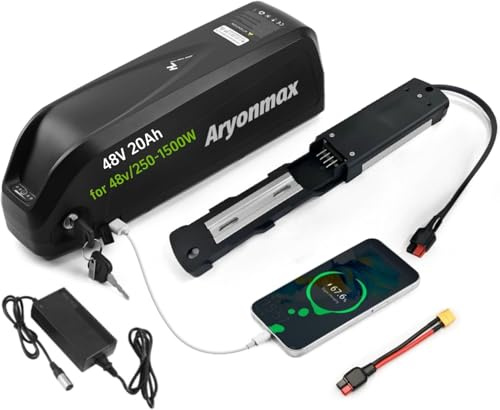 Ebike Battery 48V 20Ah (Grade A Cell), Hailong Lithium ion Electric Bike Battery Pack Long Range with Fast Charger 4Pin Baseplate 40A BMS for most Ebike Kit (48V 20Ah 4Pin,+USB)