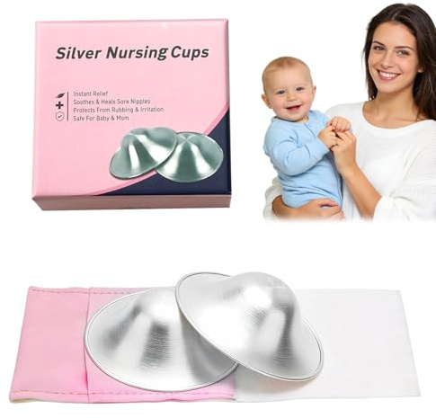 2PCS Silverette Nursing Cups,Silver Nursing Cups,Silver Nipple Shields for Breastfeeding,Protect and Soothe,Silver Cups Breastfeeding Newborns(Regular)