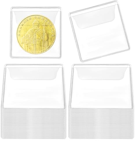 Zyghjort 50PCS Single Pocket Coin Sleeves, 2.4 X 2.4 Inches Flips Clear Coin Protectors Individual Plastic Coins Protectors Flips Coins Wrappers SmallCoins Pouch for CoinsCurrency Bills Collectors