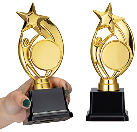 Garvee Trophée étoile dorée personnalisé - Coupe Brillante avec Autocollants DIY - Distinction Parfaite pour Sports, événements, fêtes Enfants/Adultes - Taille : 21 cm