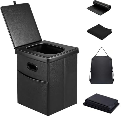 Panmout 16.5 XL Portable Toilet for Camping, Foldable Travel Toilet for Adults with Cushioned Seat, Heavy Duty 440lbs Capacity Commode for Car, Road Trip, Outdoor Emergency & Bedside Support