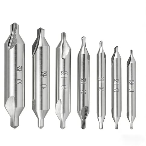 7pcs Center Drill Bits Set, M2 HSS Centering Drill Bits 60-Degree Angle Countersink Tools for Lathe Steel Brass Wood Metalworking Size 1/1.5/2/2.5/3/4/5