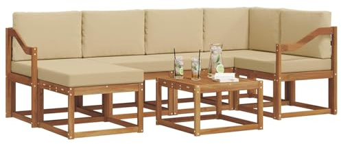 vidaXL Outdoor-Sofagarnitur mit Kissen 7 pcs Natur und Beige, Garten, modern, langlebiges Outdoor-ecksofa-Set, Patio-Lounge-möbel, terrasse-innenwohnen-Komfort