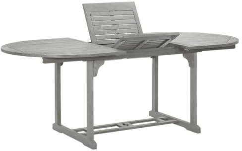 SooIarix Gartentisch Grau Massivholz Akazie 200x100x75 cm Wetterfester Outdoor Esstisch mit Schirmloch für Terrasse Balkon und Garten