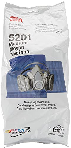 3M 5201 Medium Black Thermoplastic Elastomer Half Mask 5000 Series Disposable Air Purifying Respirator with 4 Point Harness, English, 15.34 Fl. Oz, Plastic, 18.5 x 13.7 x 13.7
