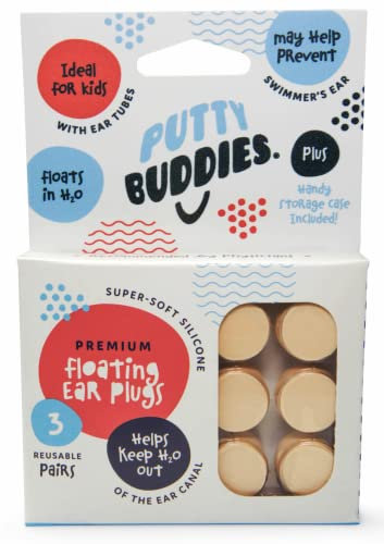Putty Buddies Schwimmende Ohrstöpsel zum Schwimmen und Baden (von einem Arzt und einem Wasserblock erfunden) (3 Paare) Einheitsgröße Bräunen