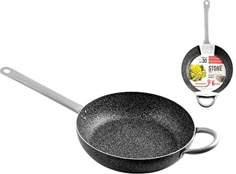 Home Family Stone Padella Antiaderente con Manico, Pietra, Nero/Grigio, 30 cm