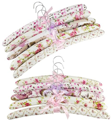 Kleiderbügel 10 Stück Lieferung mit Blumenmuster, gepolstert, weich, Gepolsterte Kleiderbügel Platzsparend für den Kleiderschrank zu Hause zufällig