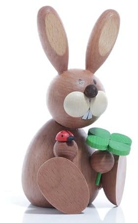 Kunsthandwerk Ullrich Osterartikel Osterhase mit Marienkäfer & Kleeblatt HxB 11x7cm NEU Osterdeko Osterhasenfigur Ostern Korb Osterei Frühling Erzgebirge Seiffen Hase Blumen