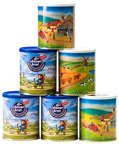 6 x 500g (3kg) dauerbrot Sortiment, Dosenbrot, Roggenvollkorn 3 x heller und 3 x dunkel