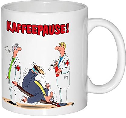 Uli Stein Tasse Kaffeepause Sanitäter - Becher - Bürotasse - Kaffeebecher - Geschenkidee für Rettungssanitäter, Krankenpfleger etc. - Cartoon - Kaffee Tasse mit Spruch
