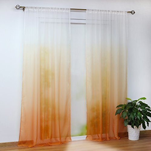 Joyswahl Voile Gardine halptransparenter Vorhang mit Topaktuelle Farbverlauf Muster »Babette« Schals Fenster Vorhänge mit Stangendurchzug BxH 140x145cm Orange 1er Pack