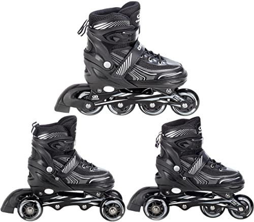 CROXER Optima 3in1 Inline Skates Triskates Rollschuhe Inliner für Kinder Erwachsene verstellbar (Black, 39-42 (24cm-26,5cm))