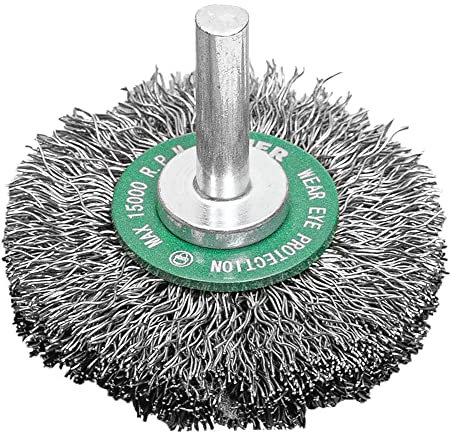 STIER Rundbürste Scheibenbürste, 26 mm, für Bohrmaschine Geradschleifer, 6 mm Schaft, Drahtstärke 0,3 mm, gewellt, Edelstahl, Scheibenbürste, Drahtrundbürste