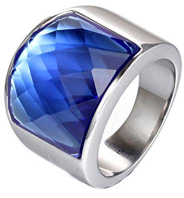 HIJONES Herren Damen Edelstahl 19mm Blau Himmel Diamant Schneiden Ring Silber Blau Größe 68