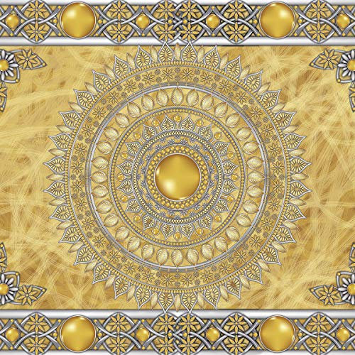 Forwall Fototapete Vlies Tapete Wanddeko Mandala Orient - Ornament Gold Grau Moderne Wanddekoration Wandtapete Vliestapete 10373VEL 152,5cm x 104cm Schlafzimmer Wohnzimmer