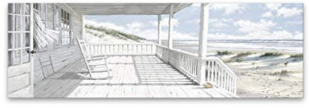 Leinwandbild House on the Beach 60 x 150 cm I Meer weiß Strandhaus Strand Strandmotiv I Bild Wohnzimmer Schlafzimmer Esszimmer XXL groß Leinwand I Wanddeko Querformat lang schmal