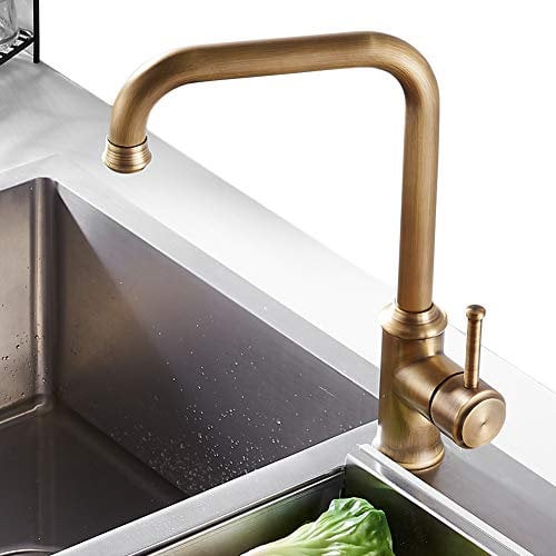 NEWRAIN Grifo de Cocina 360° Giratorio Latón Grifo para Fregadero Grifería Monomando Agua Fría y Caliente
