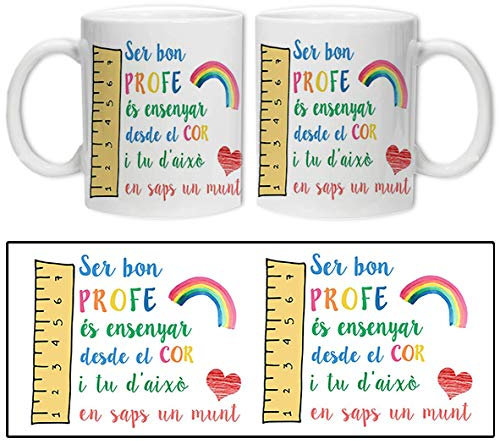 LINFORMAL - Taza Ser bon profe és ensenyar desde el cor (catalán) - Taza Cerámica 350ml - Taza Original - Taza Café Desayuno - Regalo Fin de Curso - Apto Microondas y Lavavajillas
