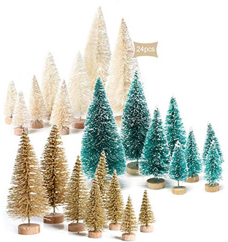 JEEZAO Künstlicher Weihnachtsbaum,Mini Desktop Weihnachtsbaum, Miniatur Deko Weihnachten,Tannenbaum Deko für Tischdeko,Schaufenster (Set 1 (24 Stück))