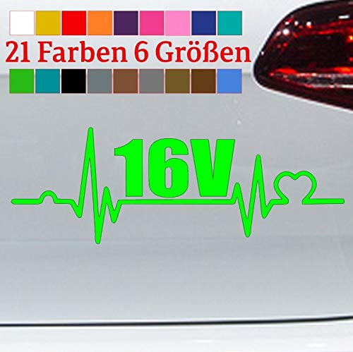 Generisch Herzschlag 16V Aufkleber Tuning Zylinder Sticker JDM GSI Turbo TDI GT ECO Diesel in 6 Größen und 21 Farben