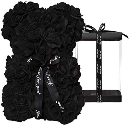 DuHouse Rose Bear Rose Teddy Bear Flower Gift Black Box per San Valentino Anniversario Festa della Mamma Natale, Compleanni Bridal Showers Completamente realizzato a mano 25,4 cm Flower Bear(nero)