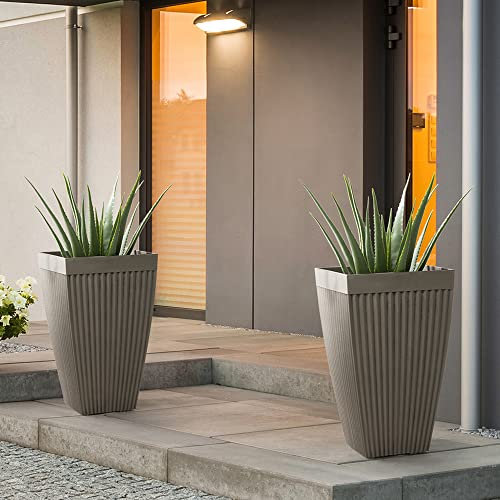 Glitzhome GH20293 - Fioriere alte in finto cemento, decorazione moderna, altezza 57,8 cm, vasi da fiori per interni ed esterni (set da 2), altezza 57,8 cm, grigio