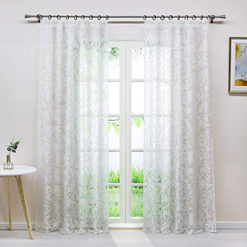Joyswahl Voile Gardine in Ausbrenner Qualität mit edlem Ranken-Design transparenter Vorhang »Jessica« Unifarbiges Schals Wohnzimmer Fensterschal BxH 140x175cm Weiß mit Kräuselband 1 Stück