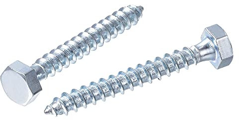 sourcing map Lot de 25 vis tire-fond hexagonales M6 x 50 mm en acier carbone plaqué zinc pour vis à bois