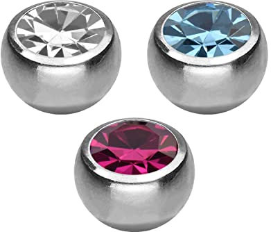 PIERCINGLINE Titan Schraubkugel 3er SET KRISTALL Piercing Ersatzkugeln Silberfarben Hellblau Kristallklar Pink 1,6 x 3 mm
