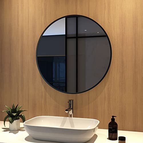 Meykoers Spiegel Rund Schwarz 70 cm, Spiegel Badezimmer Flur Dekorative Wandspiegel, Badspiegel Rund Schwarz Rahmen Moderner Heimdekoration