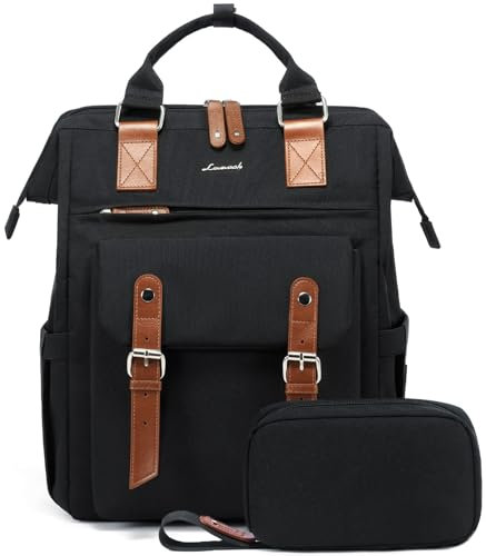LOVEVOOK Laptop Backpack Womens 17inch, Large School Bag College Backpacks for University Travel Work with Electronics Organizer Bag, Water-Resistant Rucksack Bag for Women, Black Brown