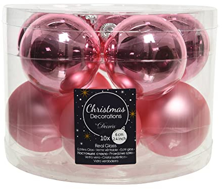 Kaemingk Weihnachtskugeln Glas 6cm x 10 Stück Christbaumkugeln matt glänzend pink rosa