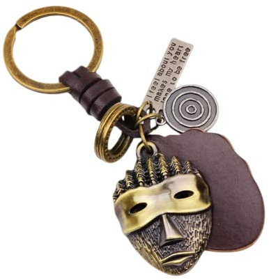 ZDHC Samurai Schwert Schild Maske Schlüsselanhänger Leder Metall Katana Schlüsselanhänger Personalisierter Mini Charm für Frauen Männer Autoschlüssel Tasche Anhänger, Bronze 2, One size
