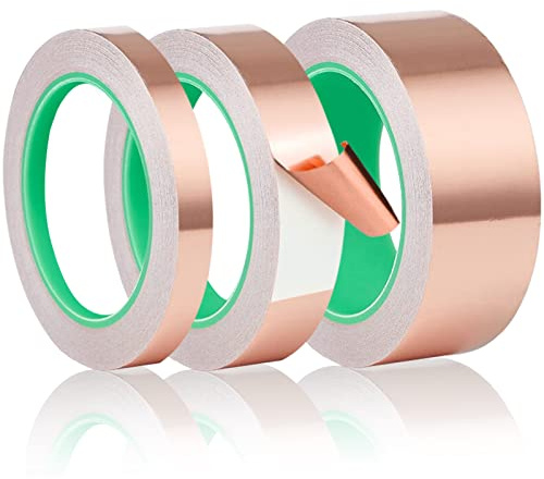 Swpeet 3 Roll 3 Size Copper Foil Tape Set, 1/2 Inch x 66 FT, 1Inch x 66 FT, 2inch x 33 FT Double Sided Conductive Copper Foil Adhesive Tape for Guitar Shielding Electrical Repairs Grounding Soldering