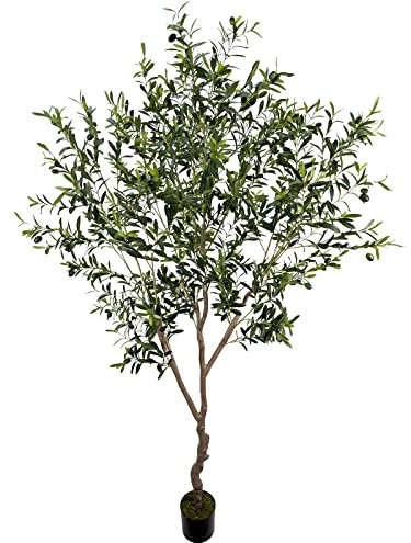 Artificial Olive Tree 7ft(82in,2200+Uv Protection Leaf) Tall,Faux Olive Tree Indoor Artificial Tree for Modern Home Office Living Room Floor Decor Indoor