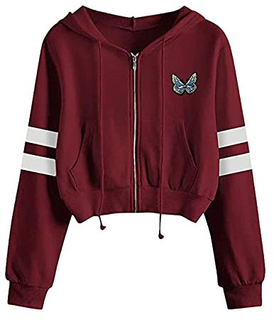 Frauen Kontrast gestreifter Oben Reißverschluss lose große Tasche Langarm-Sweatshirt Kussmund