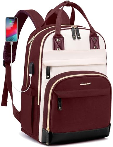 LOVEVOOK Laptop Backpack for Women, Waterproof 15.6 inch Work Bag Womens Rucksack with Anti-theft Zipper & USB Port, Large Ladies Backpacks Back Pack Womans for Travel School University Business Red