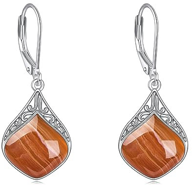 Achat Tropfen Ohrringe Sterling Silber Orange Farbener Achat Filigran Irische keltische Tropfen Ohrringe Schmuck Geschenke für Damen und Mädchen