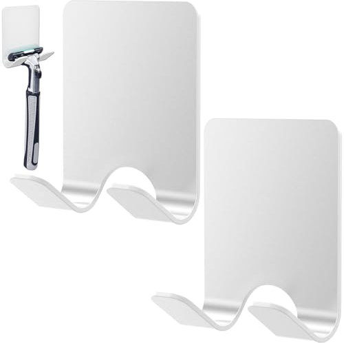 Gorffy Razor Holder for Shower 2 Pcs, Stainless Steel Shaver Holder for Shower, Waterproof Self Adhesive Showers Razor Holders, Multipurpose Razors Showers Holders for Bathroom (White)