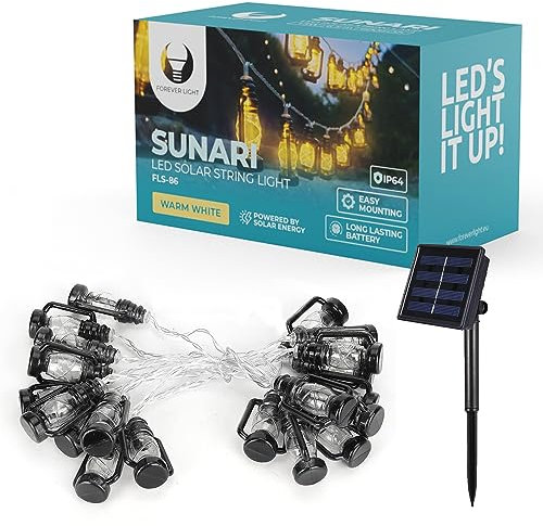 Forever Light Solarbetriebene 30 LED-Laterne SUNARI FLS-86, 600mAh Li-Ion, 6,5Meter Solar Lichterkette Außen, Wasserdicht,Solarbetriebene Lichterkette Weihnachtsdekoration Dekoration Halloween