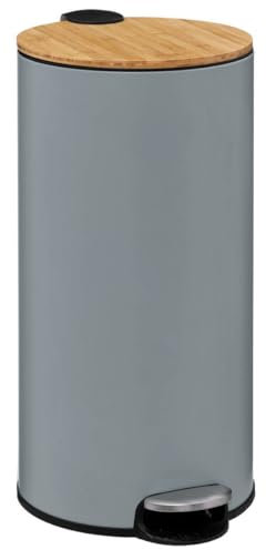 5 five simply smart Poubelle avec couvercle en bambou Gris 30 l
