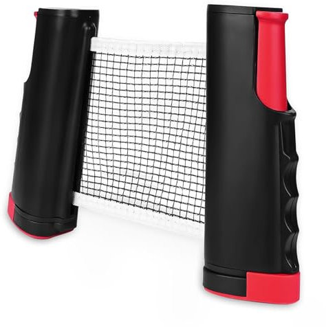 Tischtennisnetz, Tischtennis Netz 170(max) x20cm Tischtennis Netze Justierbarer Einziehbares Netz Ping Pong Ersatznetz, Beweglicher Reisehalter ideal für Arten von tischen(Schwarz+Rot)