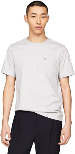 Tommy Hilfiger Herren T-Shirt Kurzarm Pocket Rundhalsausschnitt, Grau (Light Grey Heather), L