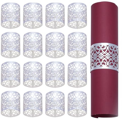 GORGECRAFT 50Stk Silberne Serviettenringe Aus Hohlem Metall Papierservietten Zierfolie Papierhalter Bänder Lasergeschnitten Für Hochzeit Abendessen Party Tischdekoration Restaurant Feier Dekoration