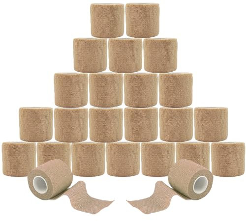 ANAMPION Self Adhesive Bandage 24Rolls, 5cm x 4.5m Non-Woven Cohesive Bandages, Breathable & Flexible Elastic Sports Tape for Human and Animals, Ankle Sprains Swelling, Sports, First Aid(Flesh Color)