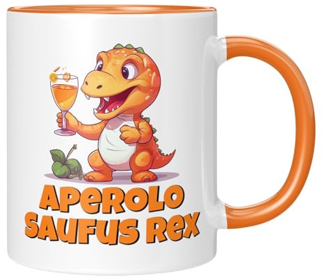 TassenTicker - Aperol Saufus Rex - Kaffeetasse - Geschenk für Kollegin, Freundin, Arbeitskollegin - lustig - Tasse - Büro - Weihnachten - Orange