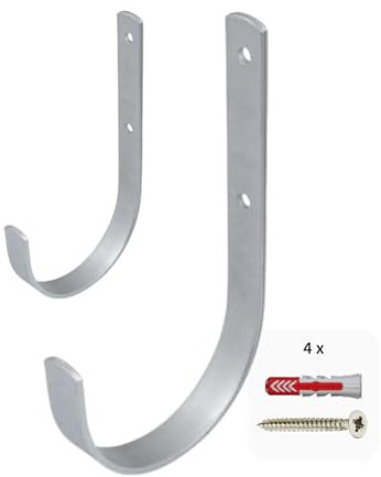 Gedotec Wandhalterung - Universal-Haken Stahl verzinkt | 2 Stück Leiterhaken gebogen 180 x 100 mm | Gerätehaken inkl. Befestigungsmaterial | Allzweckhaken aus Metall | Wandhaken zum Schrauben