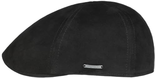 Stetson Texas Goat Suede Flatcap Schirmmütze Uni einfarbig Made in EU Herren Sommer Winter schwarz XL (60-61 cm)